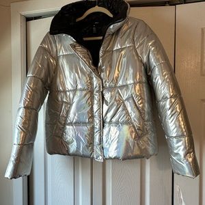 AQUA Puffer Metallic Silver jacket NWT